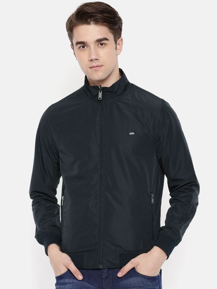 Peter England Casuals Green Solid Reversible Bomber Jacket