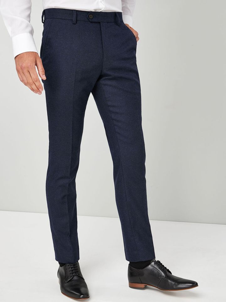 NEXT Men Navy Blue Skinny Fit Solid Regular Trousers