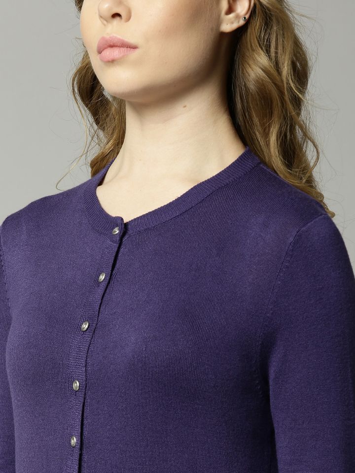 Marks Spencer Women Purple Solid Cardigan
