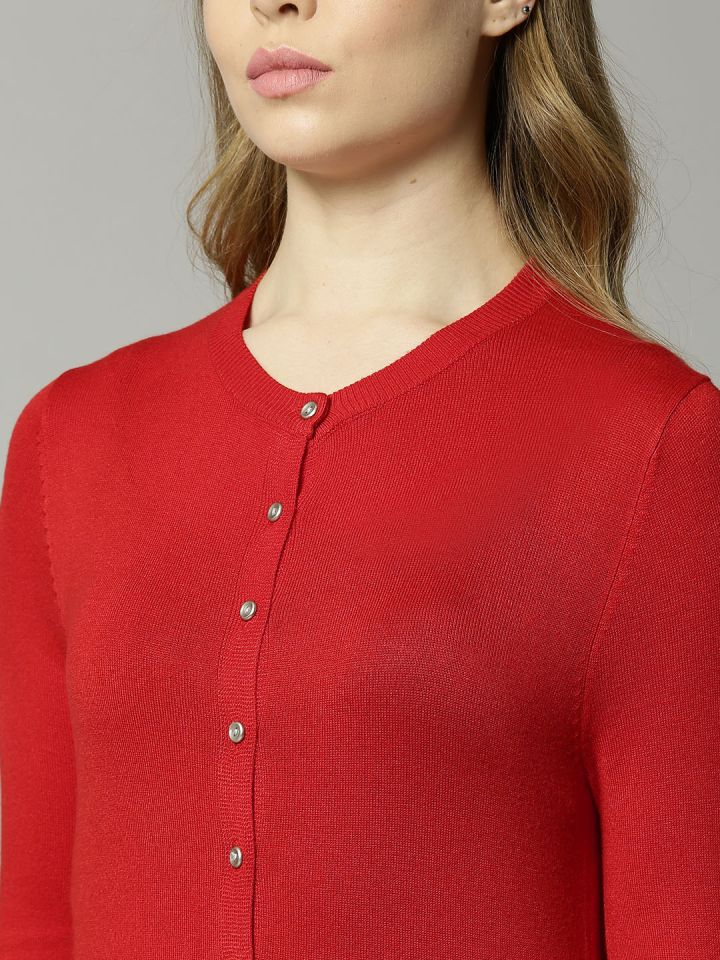 Marks Spencer Women Red Solid Cardigan