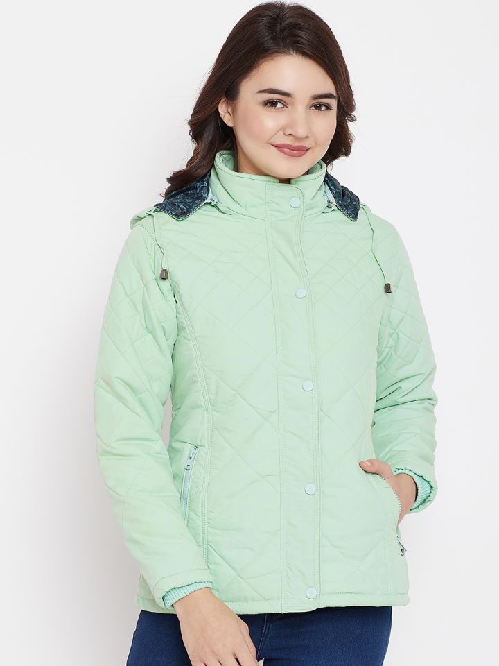 Duke Women Green Solid Hooded Quilted Jacket