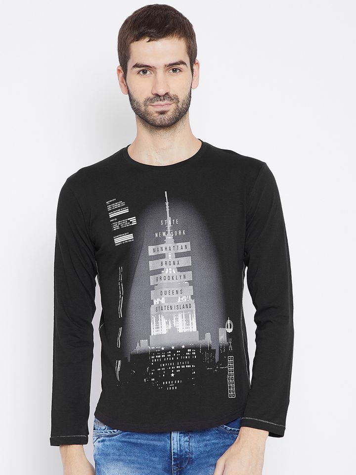 Buy Duke Men Black Printed Round Neck T 