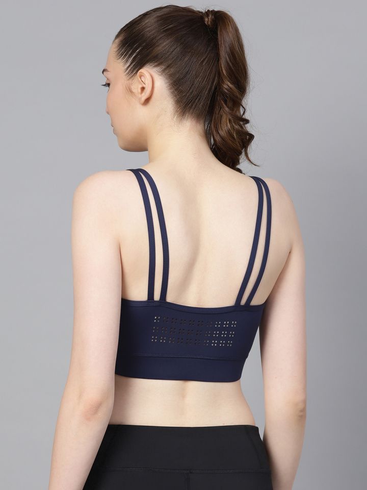 Buy HRX by Hrithik Roshan Navy Blue Solid Lightly Padded Rapid Dry High  Support Sports Bra on Myntra