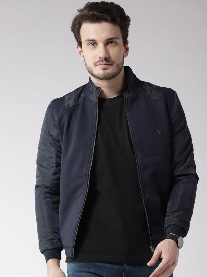 Buy Fort Collins Men Navy Blue Solid Bomber Jacket Jackets for