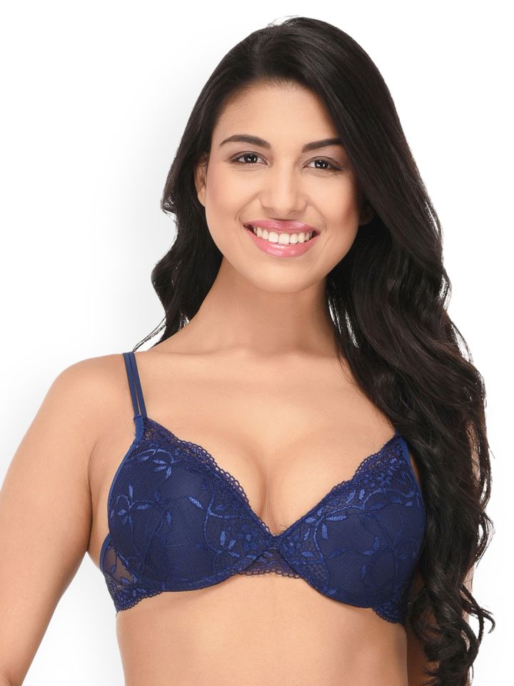Buy Quttos Women's Padded Non-Wired Plunge Bra (QT-BR-6021-BLU-30B_Blue_30B)  at