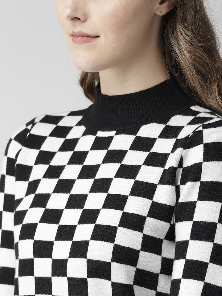 Buy FOREVER 21 Women Black White Checked Sweater Sweaters for