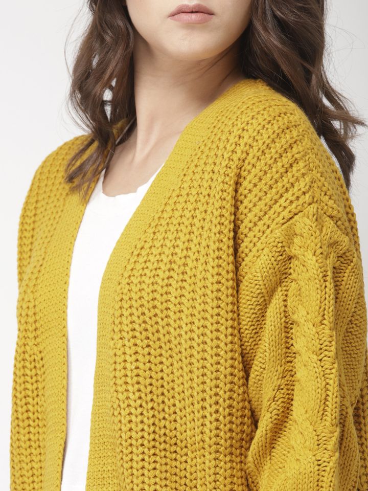 Yellow open front sweater hot sale