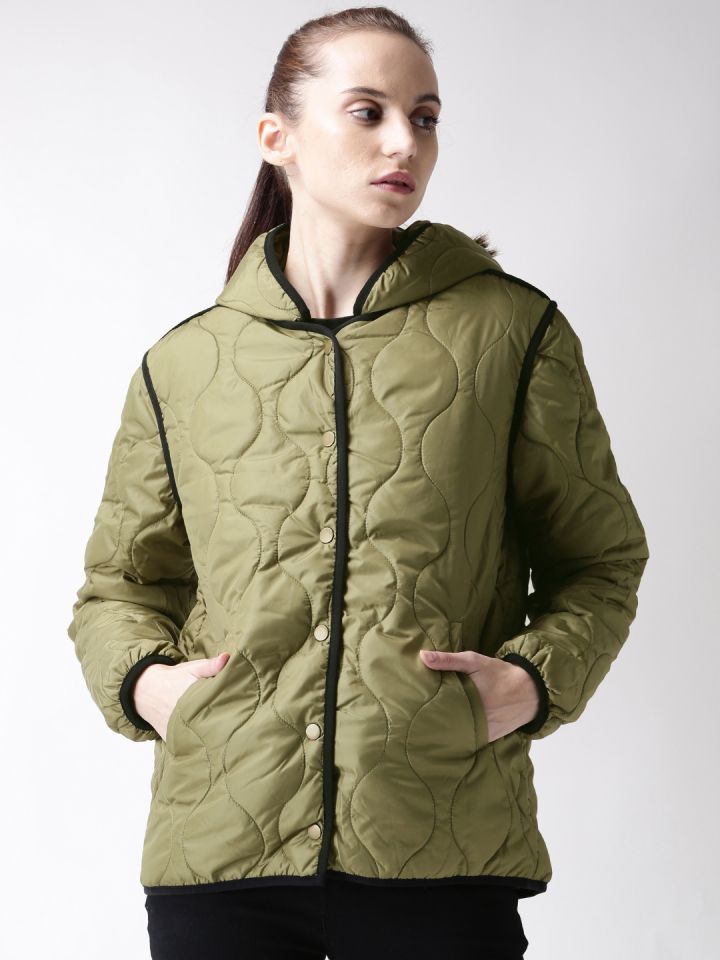 FOREVER 21 Women Olive Green Solid Puffer Jacket