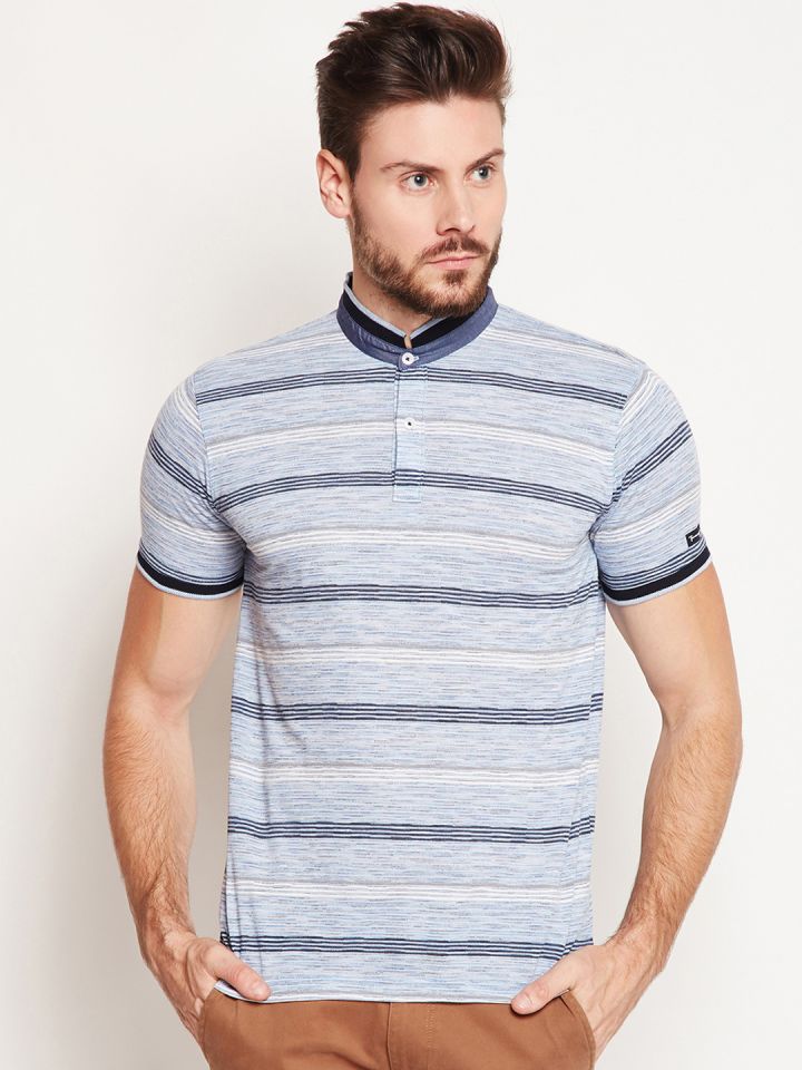Buy Taanz Men Blue Striped Polo Collar T Shirt Tshirts for Men