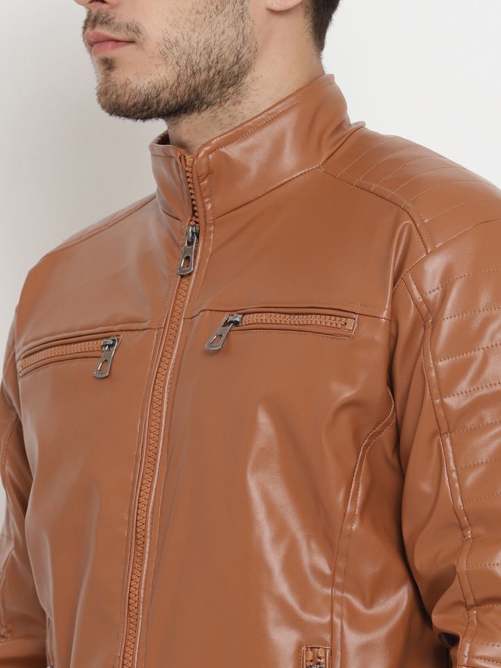 Buy Teesort Men Tan Brown Solid Biker Jacket Jackets for Men