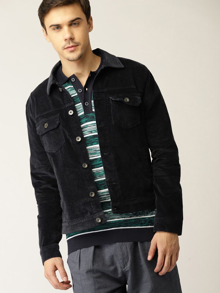 Buy United Colors Of Benetton Men Navy Blue Corduroy Tailored