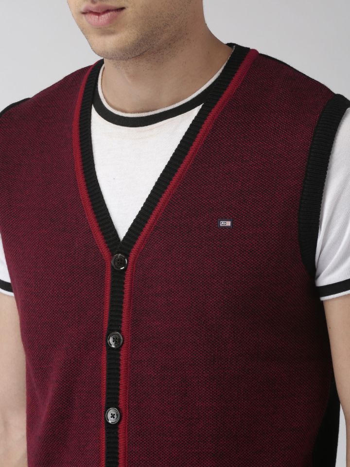 red cardigan vest