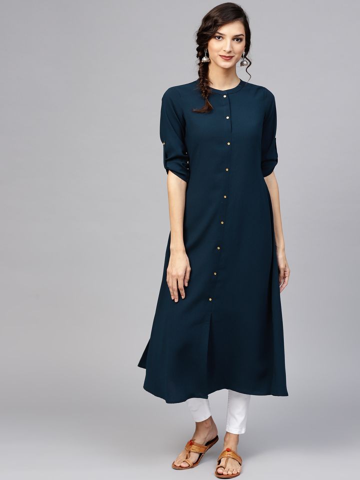 Buy Libas Women Teal Blue Solid Straight Kurta Kurtas for Women