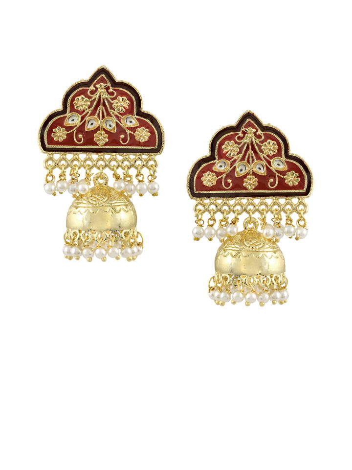 Buy Sia Art Jewellery Gold Plated Red Dome Shaped Jhumkas