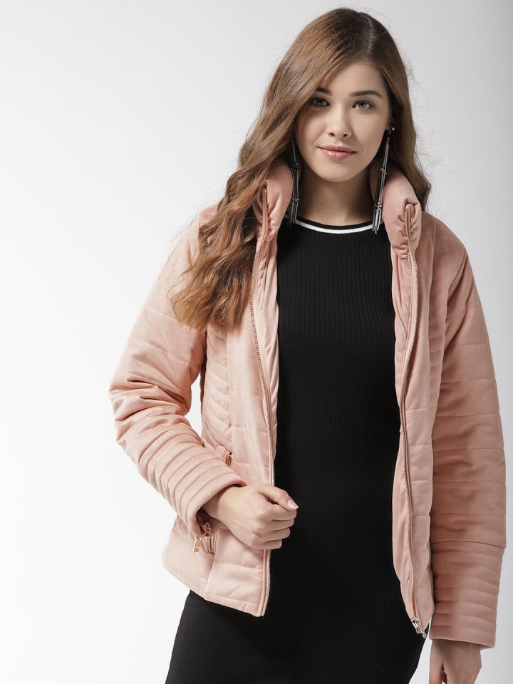 Buy Madame Women Peach Coloured Solid Padded Jacket