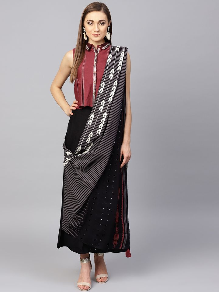 Buy W Women Maroon \u0026 Black Striped Top 