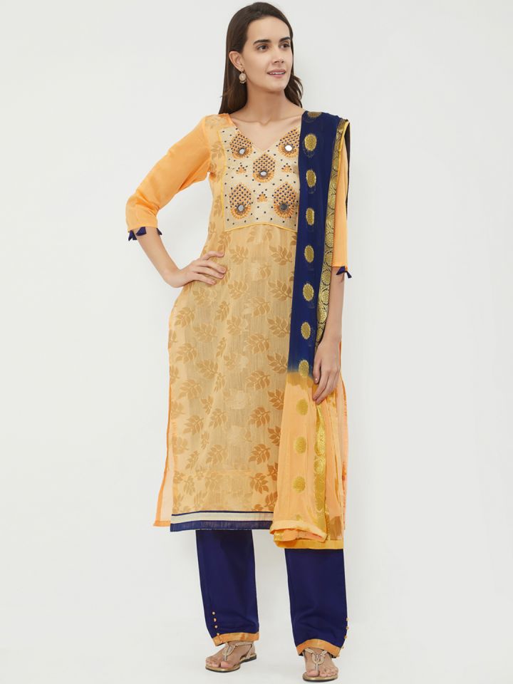 Buy Viva N Diva Orange Cotton Blend Unstitched Dress Material Dress Material For Women 7740285 Myntra