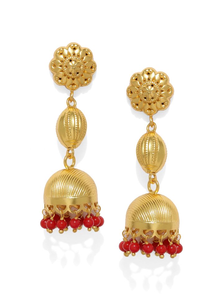 Buy Gehna Gold Toned Red Sterling Silver Coral Dome Shaped