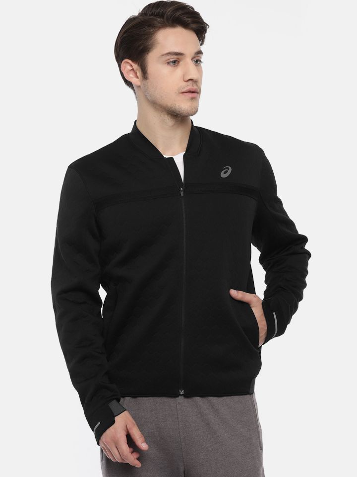 ASICS Men Black Self Design Bomber Running Jacket