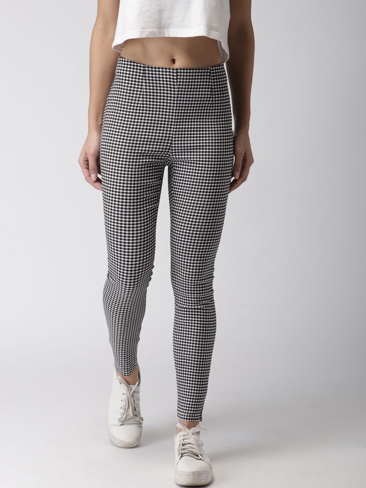 Buy FOREVER 21 Women Black White Checked Treggings Jeggings