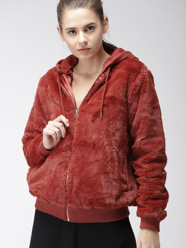 Fuzzy jacket with shop hood forever 21