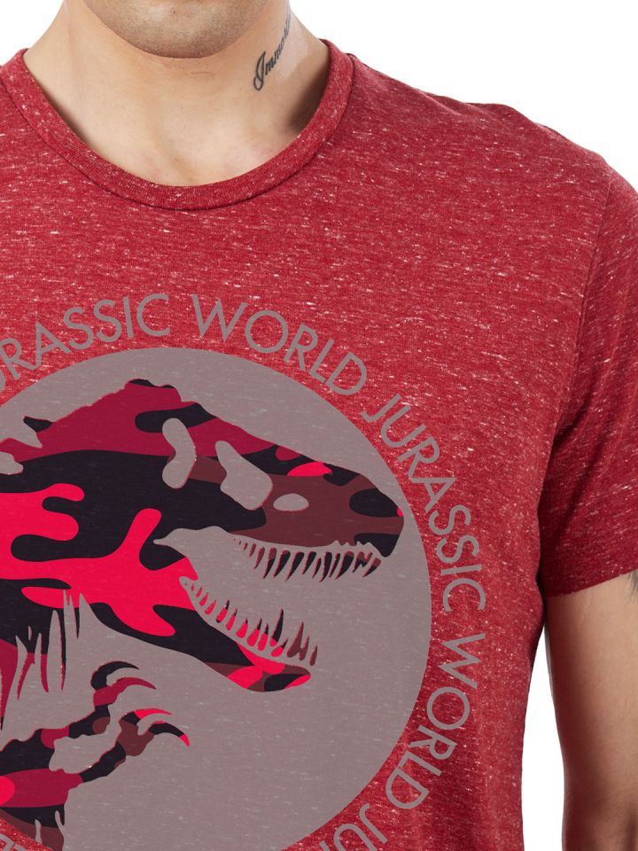 Free Authority Men Red JURASSIC PARK Printed T shirt