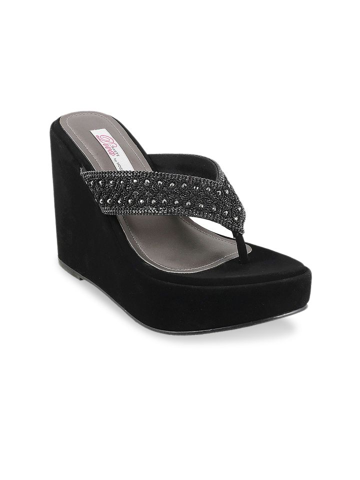 mochi black wedges heels