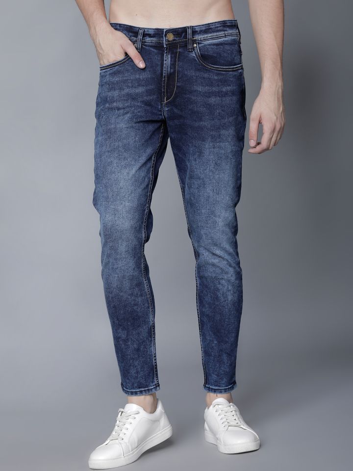 Buy LOCOMOTIVE Men Blue Tapered Fit Mid Rise Low Distress