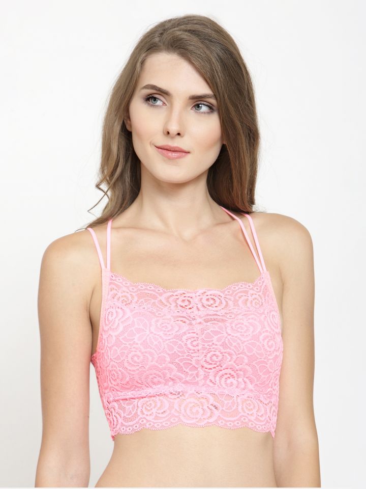 Buy PrettyCat Pink Lace Non Wired Non Padded Styled Back Bralette