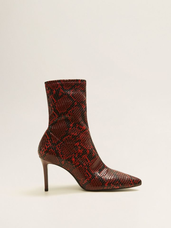 Buy MANGO Women Red Snakeskin Textured Heeled Boots Boots for