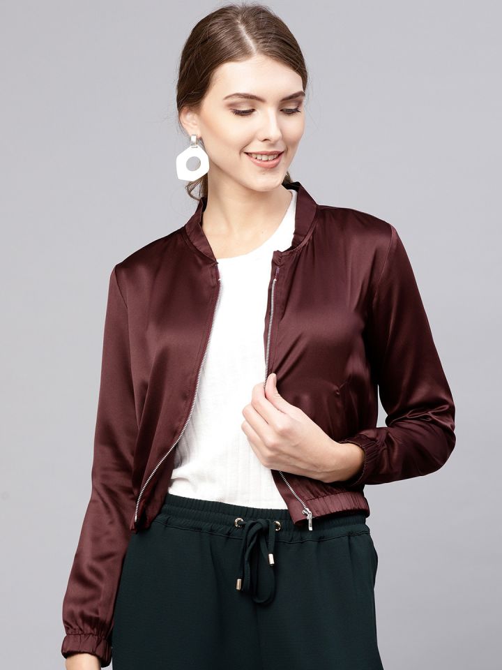 Maroon satin bomber discount jacket