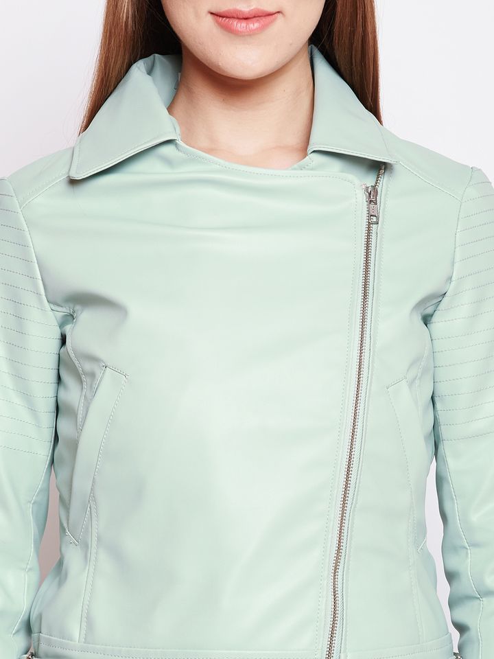 sea green leather jacket