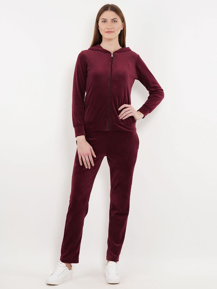 Burgundy tracksuit womens hot sale