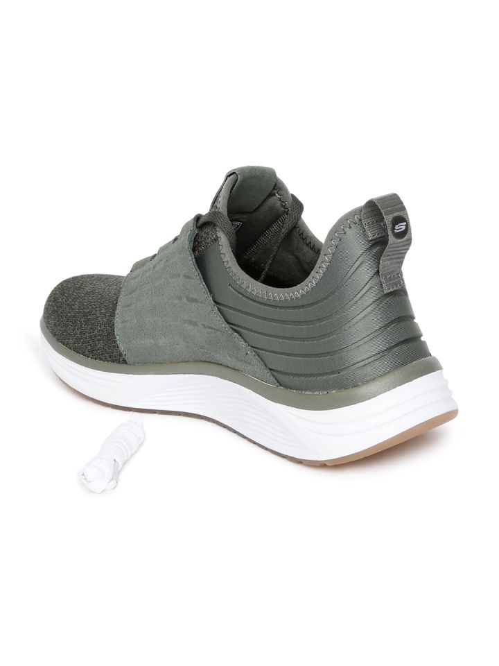 Skechers Men Olive Green Woven Design Mesh Mid Top Sneakers