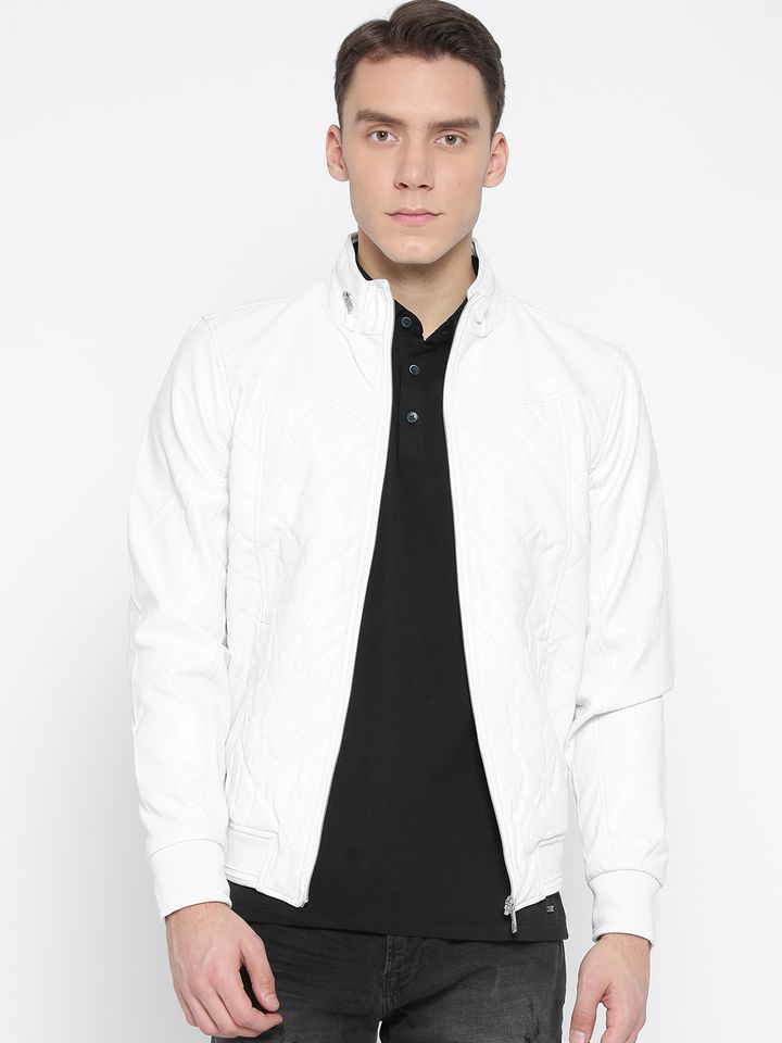 celio white leather jacket