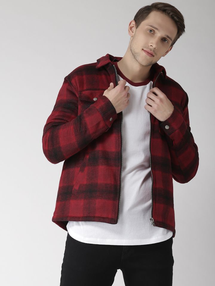 Black and top red check coat