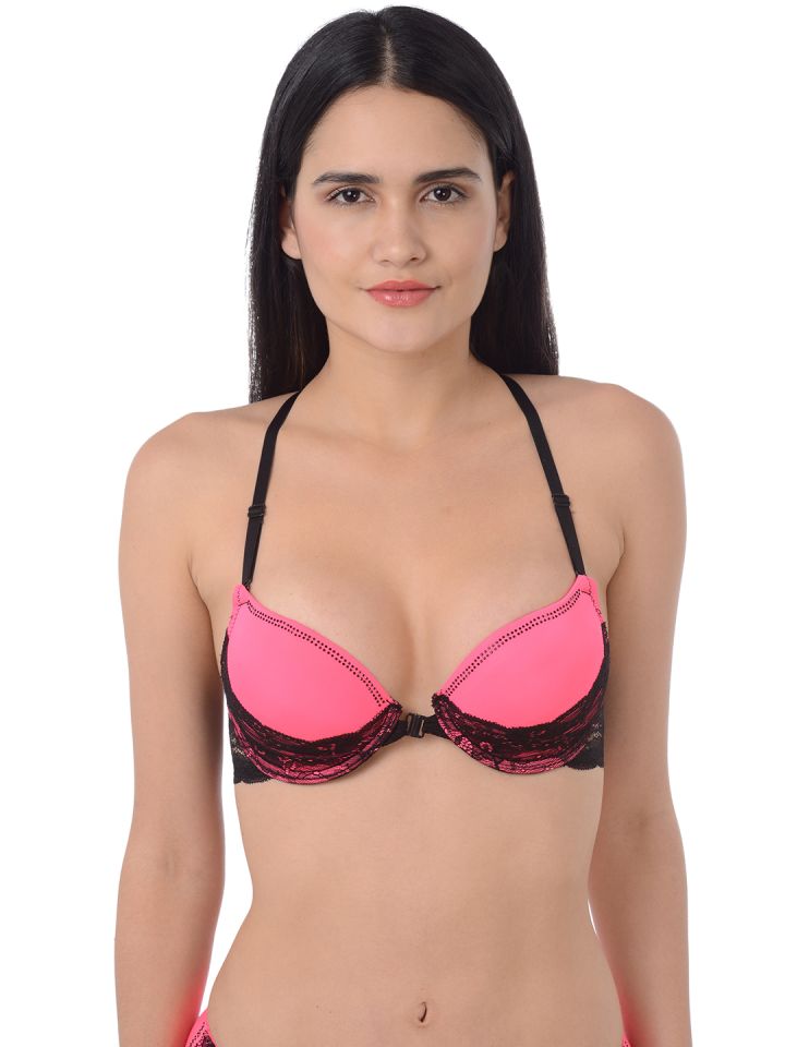 Buy Da Intimo Pink & Black Lace Underwired Lightly Padded Styled Back Jewel  Bra DI1096 - Bra for Women 7784492