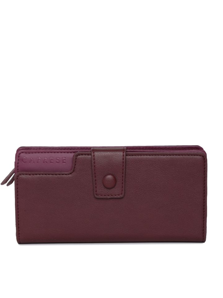 Buy Caprese Women Maroon Solid Zip Around Wallet Wallets for