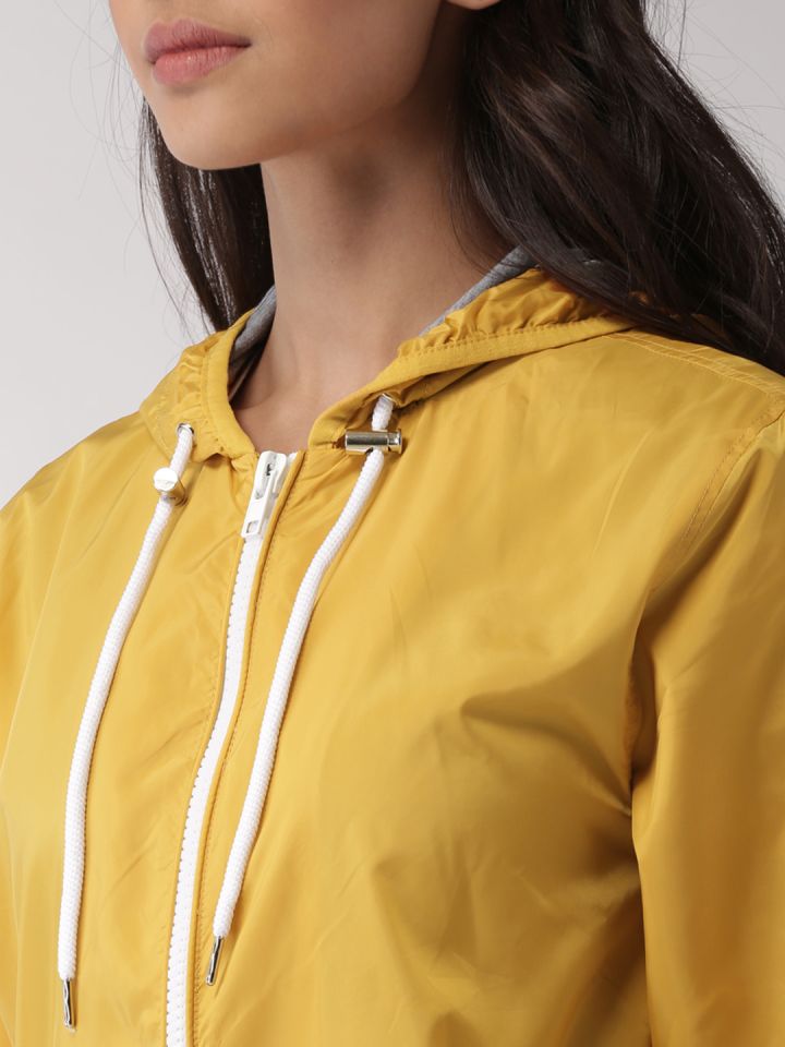 FOREVER 21 Women Mustard Yellow Solid Tailored Hooded Jacket