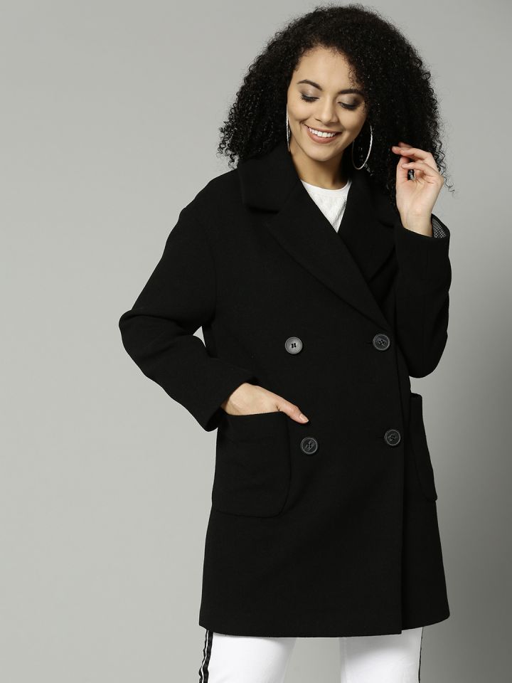 Marks Spencer Women Black Solid Coat