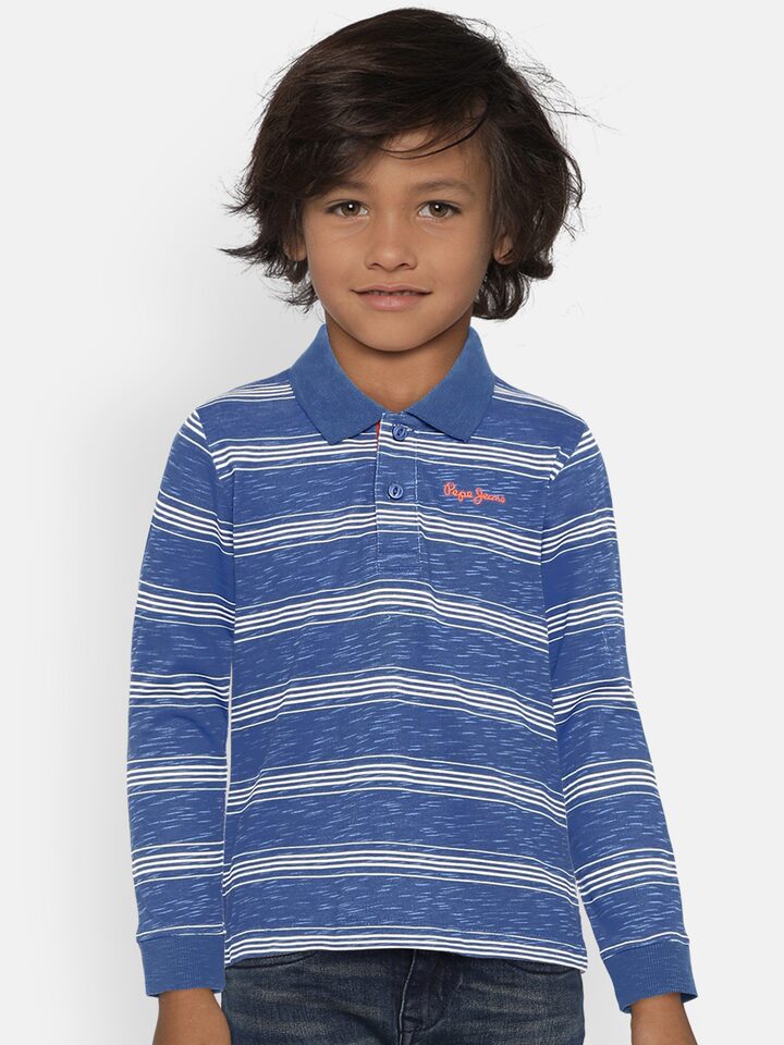 Buy Pepe Jeans Boys Blue Striped Polo Collar T Shirt - Tshirts for Boys  7802079 | Myntra