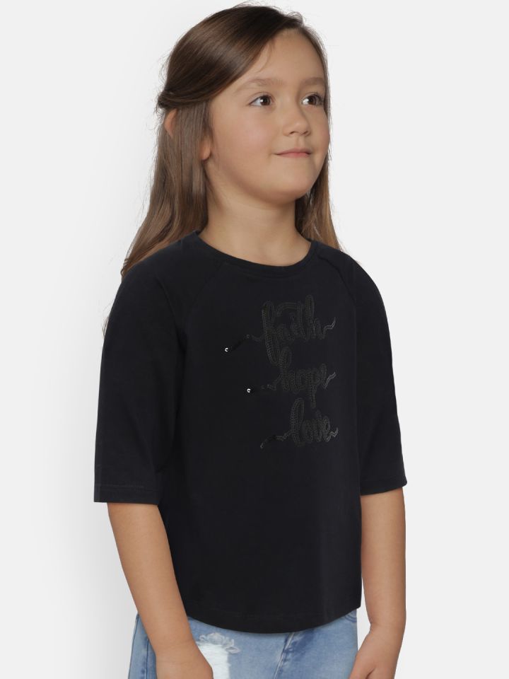 Buy Pepe Jeans Girls Black Printed Round Neck T Shirt Tshirts