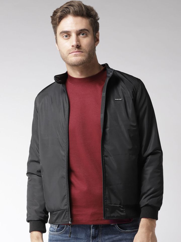 Buy Okane Men Black Blue Checked Reversible Bomber Jacket