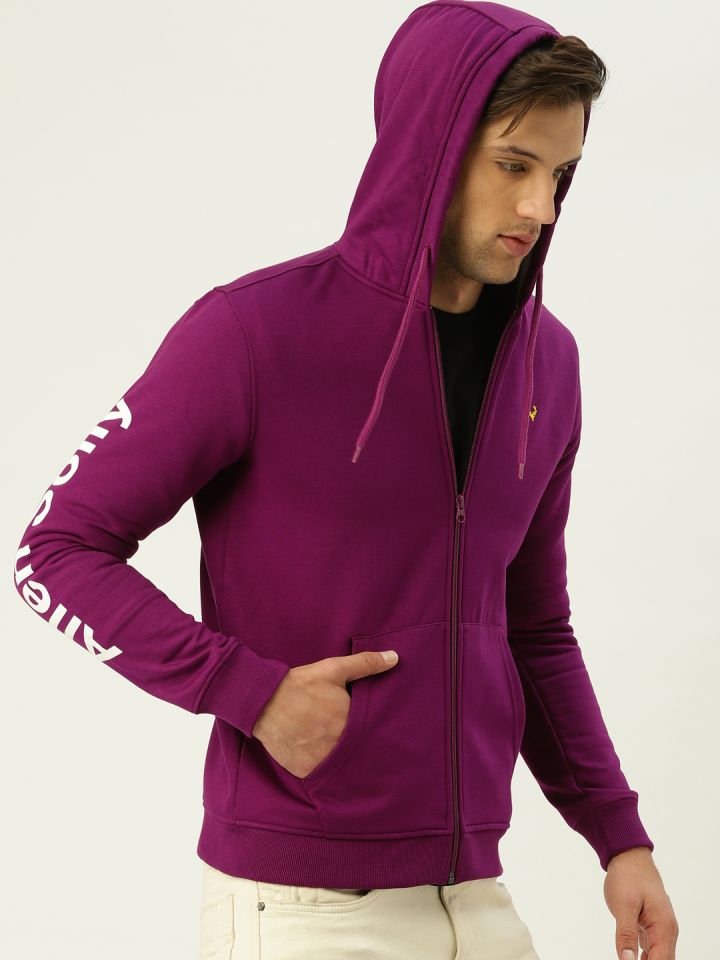 Allen Solly Men Purple Solid Hooded Sweatshirt