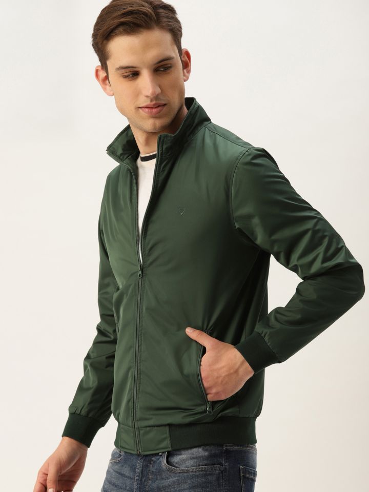 Allen Solly Men Green Solid Bomber Jacket