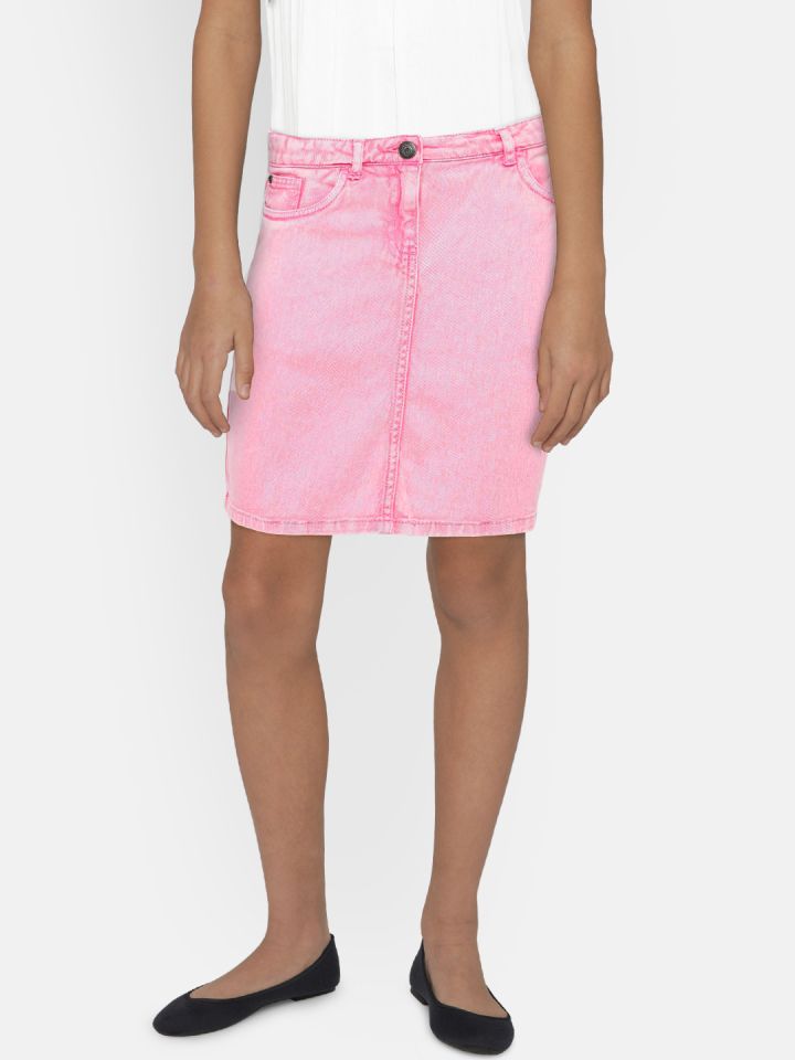 womens pink denim skirt