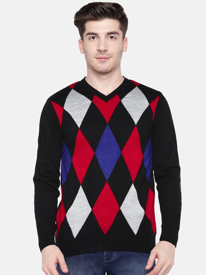 Mens red top argyle sweater