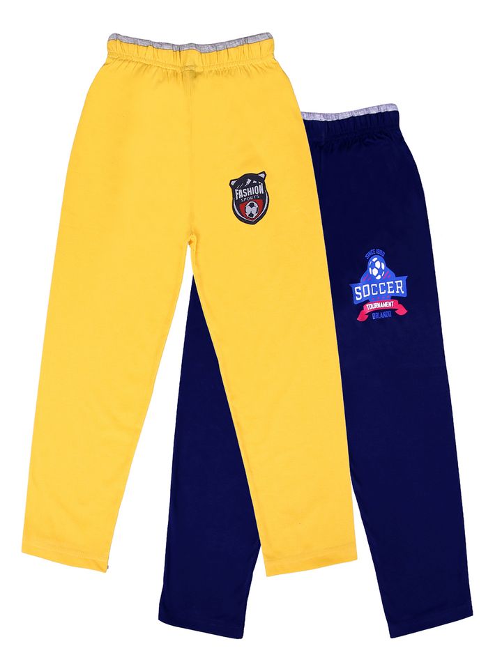 navy blue and yellow track pants