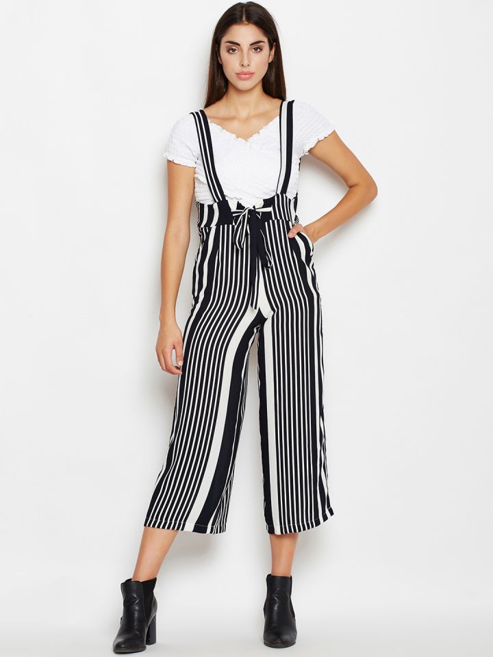 Black and white striped dungarees sales