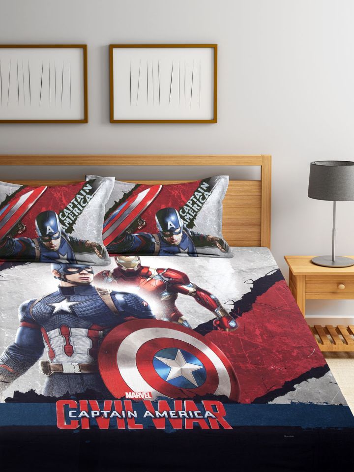 Buy SPACES Grey Red Flat Captain America Print 180 TC Queen